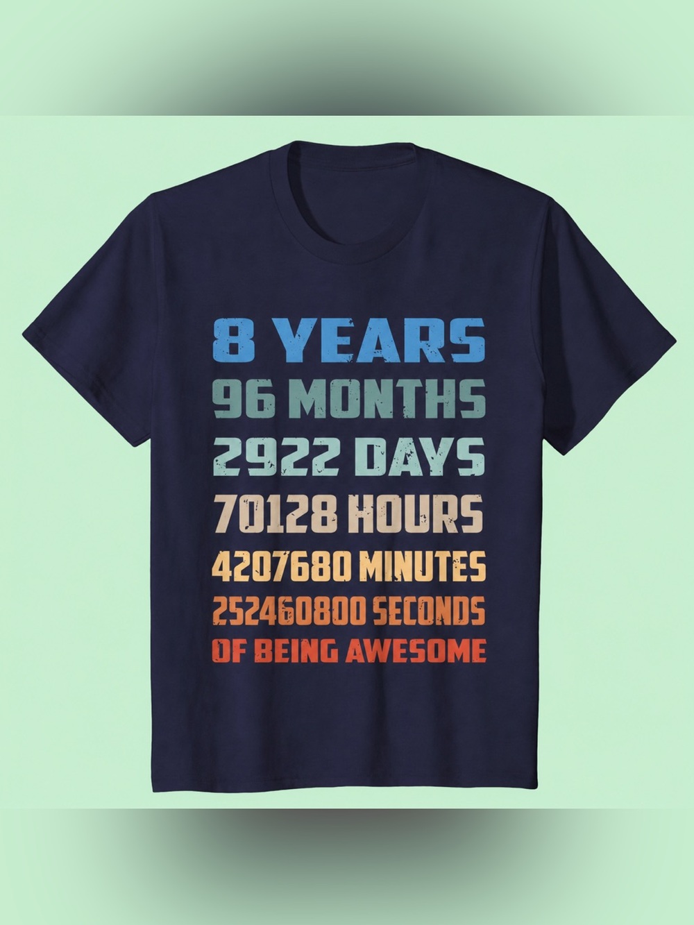 KIDS 8 Year Old Birthday Cotton T-Shirt - Navy Blue - S